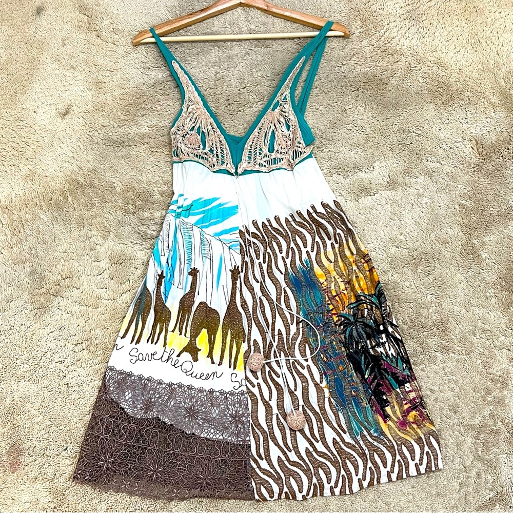 Save the Queen Italian Lightweight Animal Giraffes Safari Dress with lace Size S